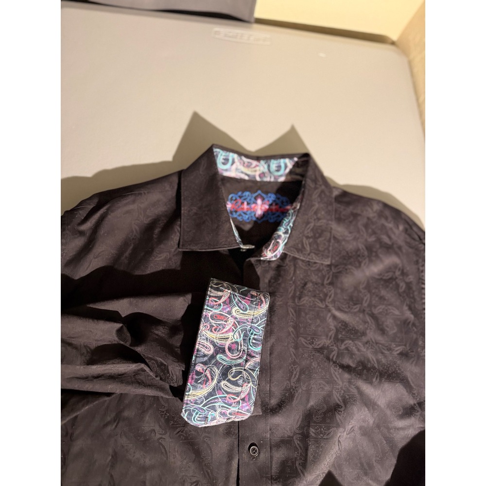 Robert Graham Mens 3XL Black Damask Jacquard Paisley Trim Long Sleeve Shirt